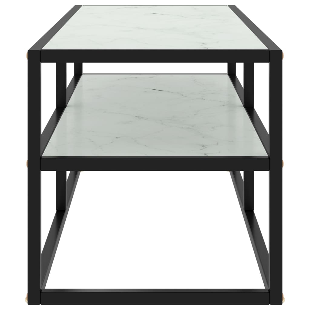 Tv-meubel met wit marmerglas 100x40x40 cm zwart – afbeelding 3