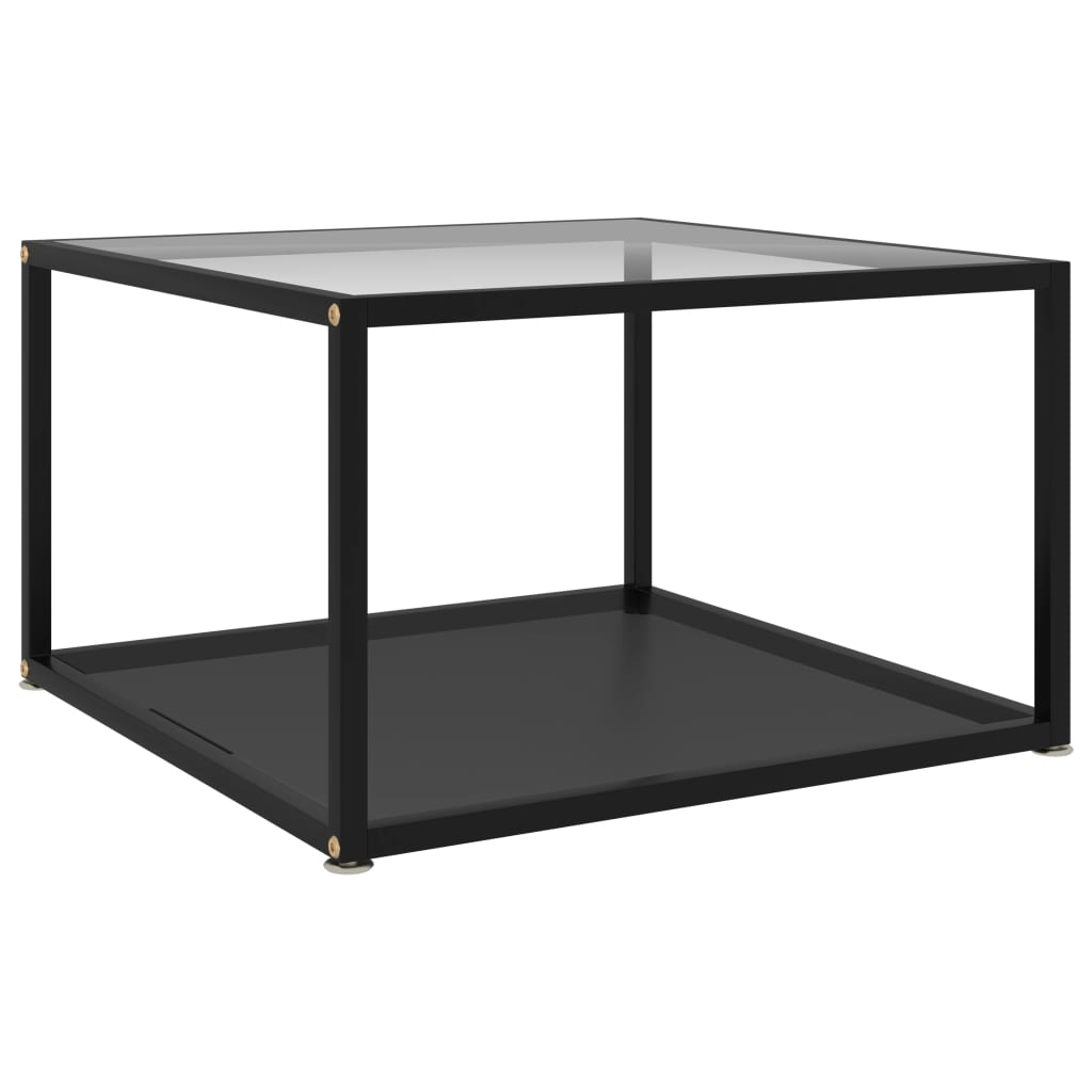 Salontafel 60x60x35 cm gehard glas transparant en zwart – afbeelding 1
