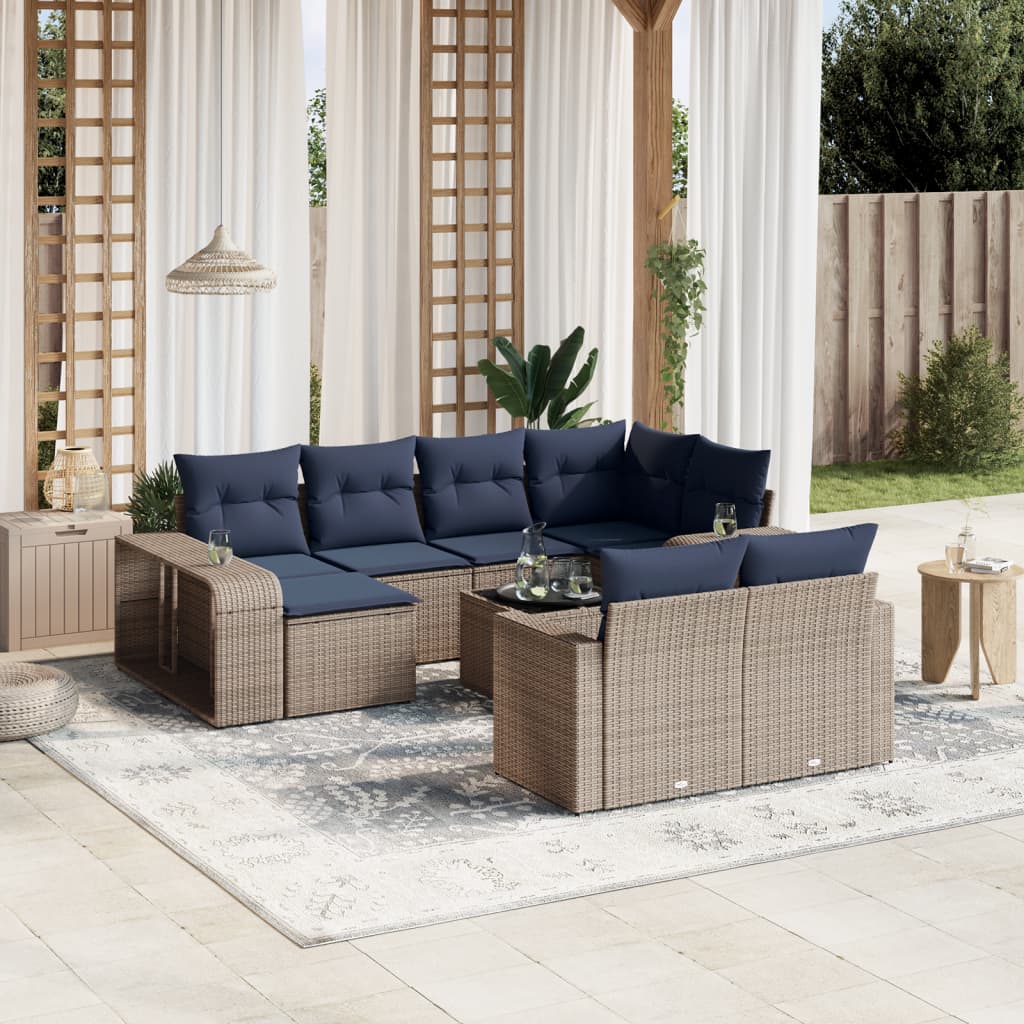 11-delige tuinbankset met kussens, grijs polyrotan – afbeelding 1