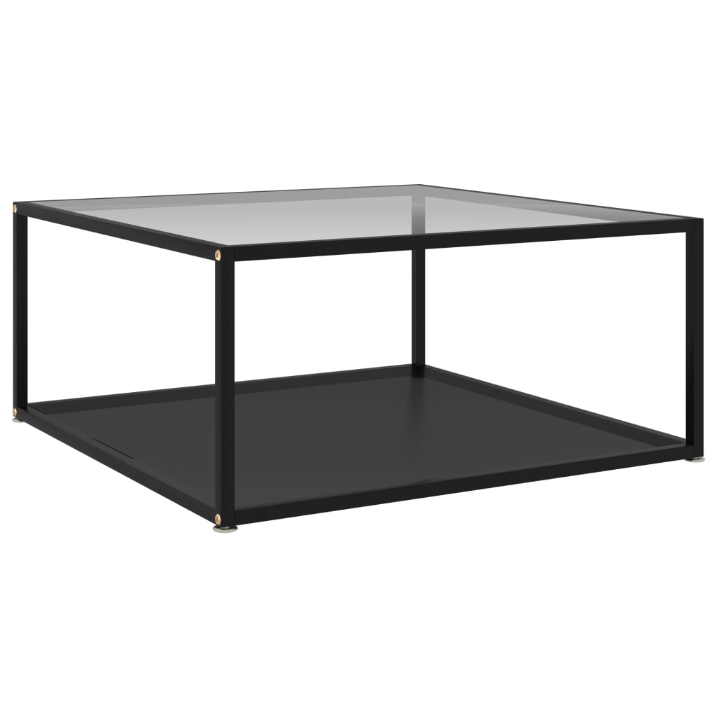 Salontafel 80x80x35 cm gehard glas transparant en zwart