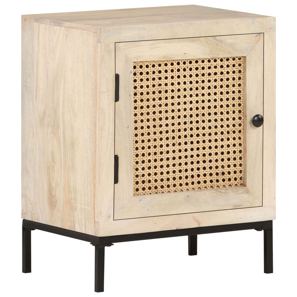 Nachtkastje 40x30x50 cm massief mangohout en natuurlijk riet – afbeelding 1