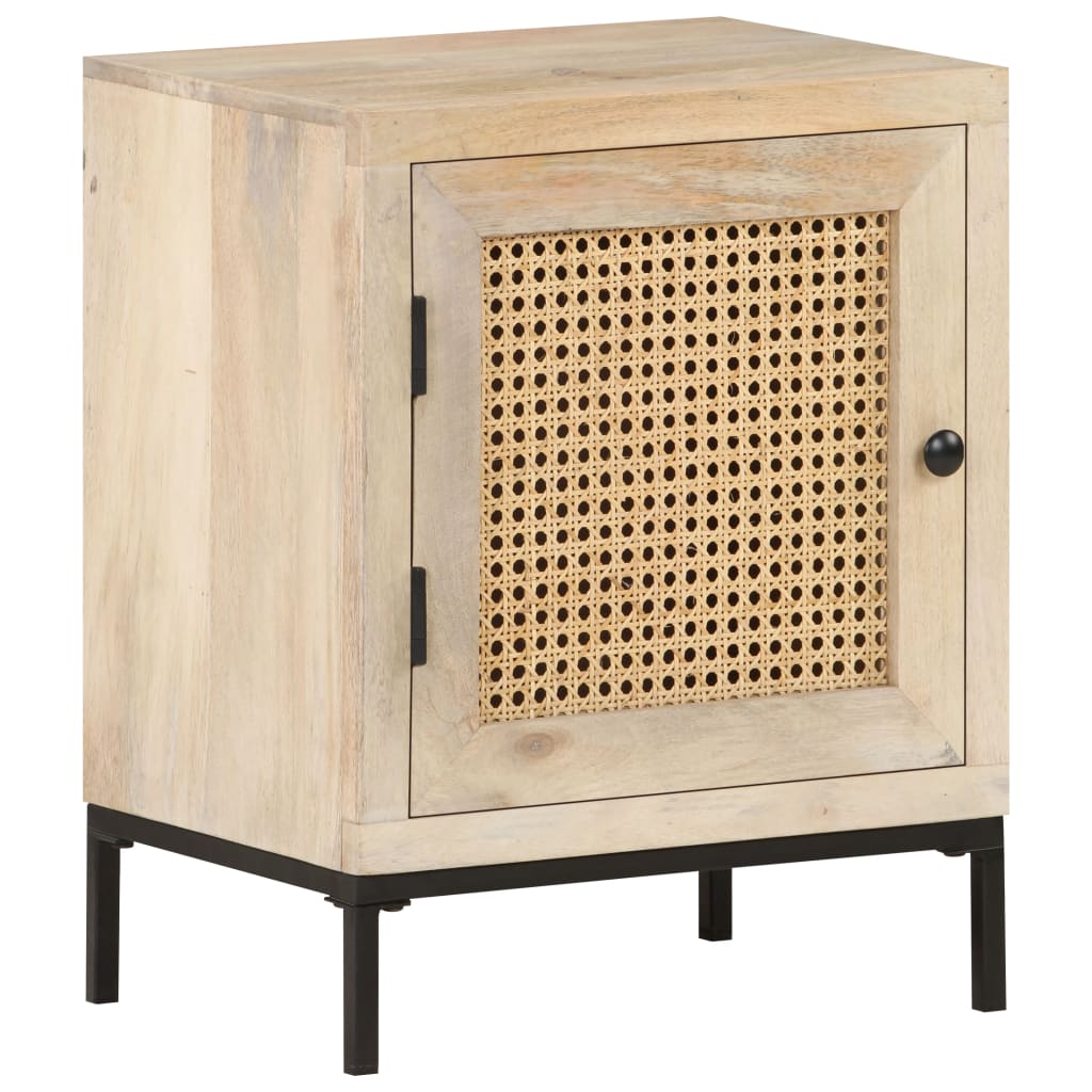 Nachtkastje 40x30x50 cm massief mangohout en natuurlijk riet – afbeelding 10