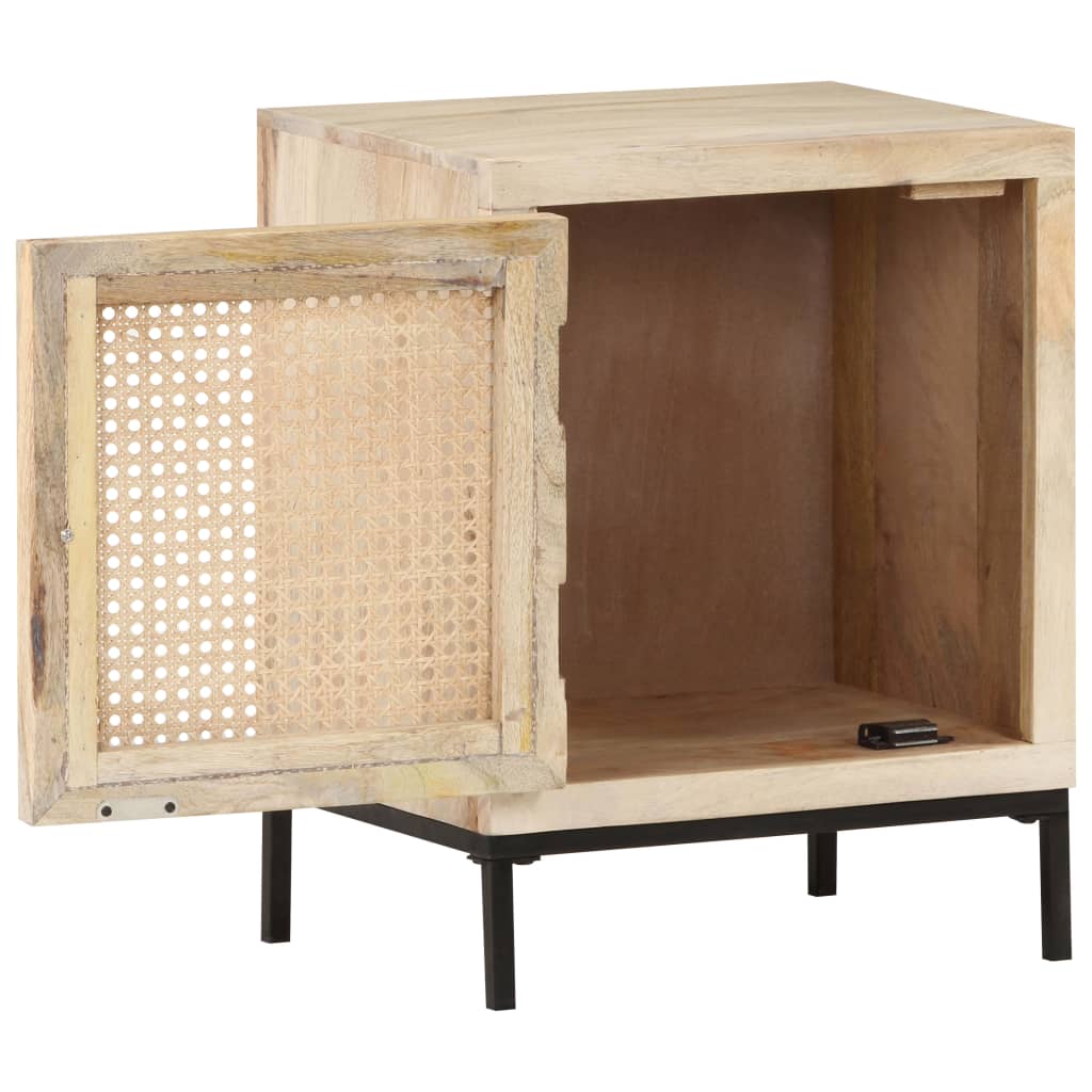 Nachtkastje 40x30x50 cm massief mangohout en natuurlijk riet – afbeelding 3