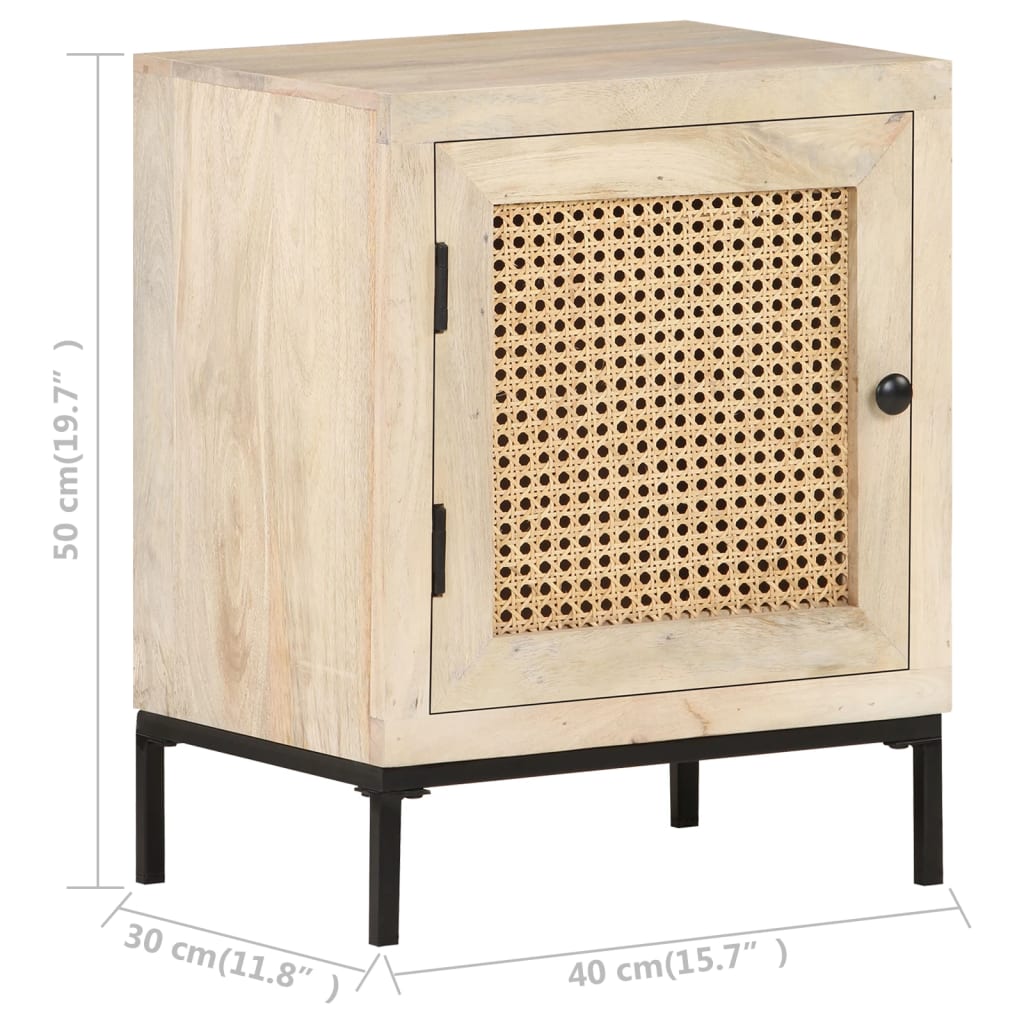 Nachtkastje 40x30x50 cm massief mangohout en natuurlijk riet – afbeelding 7