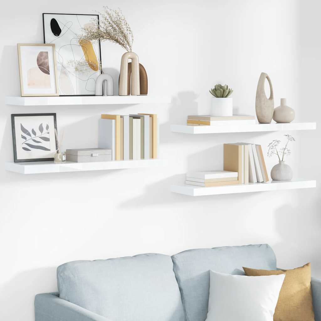 Wandschappen zwevend 4 st 80x23,5x3,8 cm MDF hoogglans wit