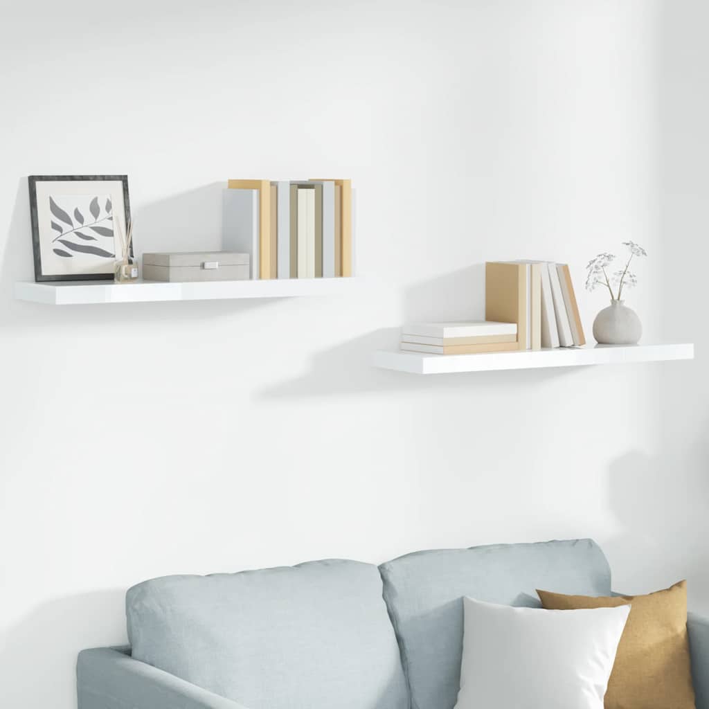 Wandschappen zwevend 2 st 90x23,5x3,8 cm MDF hoogglans wit