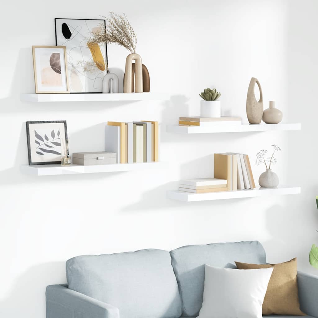 Wandschappen zwevend 4 st 90x23,5x3,8 cm MDF hoogglans wit