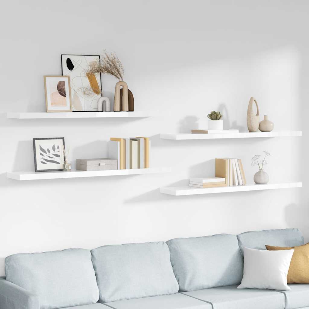 Wandschappen zwevend 4 st 120x23,5x3,8 cm MDF hoogglans wit