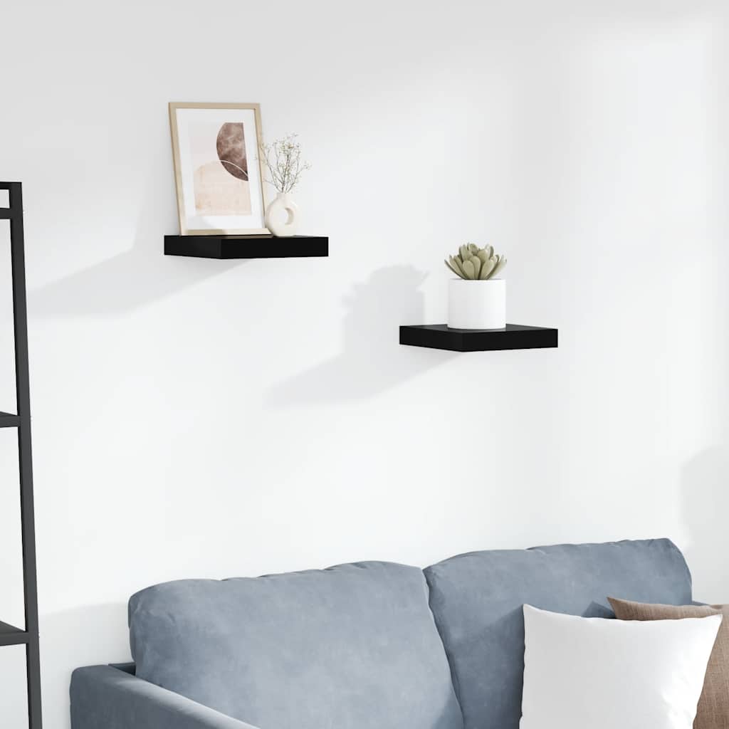 Wandschappen zwevend 2 st 23x23,5x3,8 cm MDF hoogglans zwart