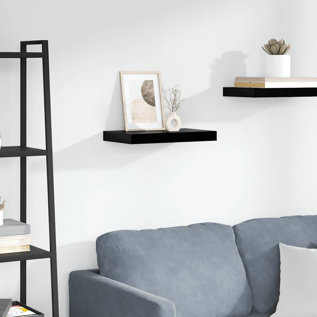 Wandschap zwevend 40x23,5x3,8 cm MDF hoogglans zwart – afbeelding 1