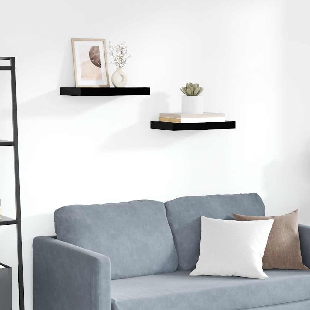 Wandschappen zwevend 2 st 40x23,5x3,8 cm MDF hoogglans zwart