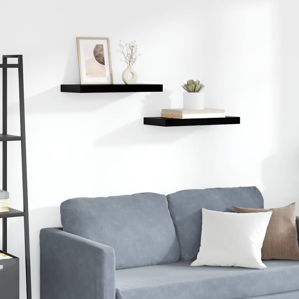 Wandschappen zwevend 2 st 50x23,5x3,8 cm MDF hoogglans zwart