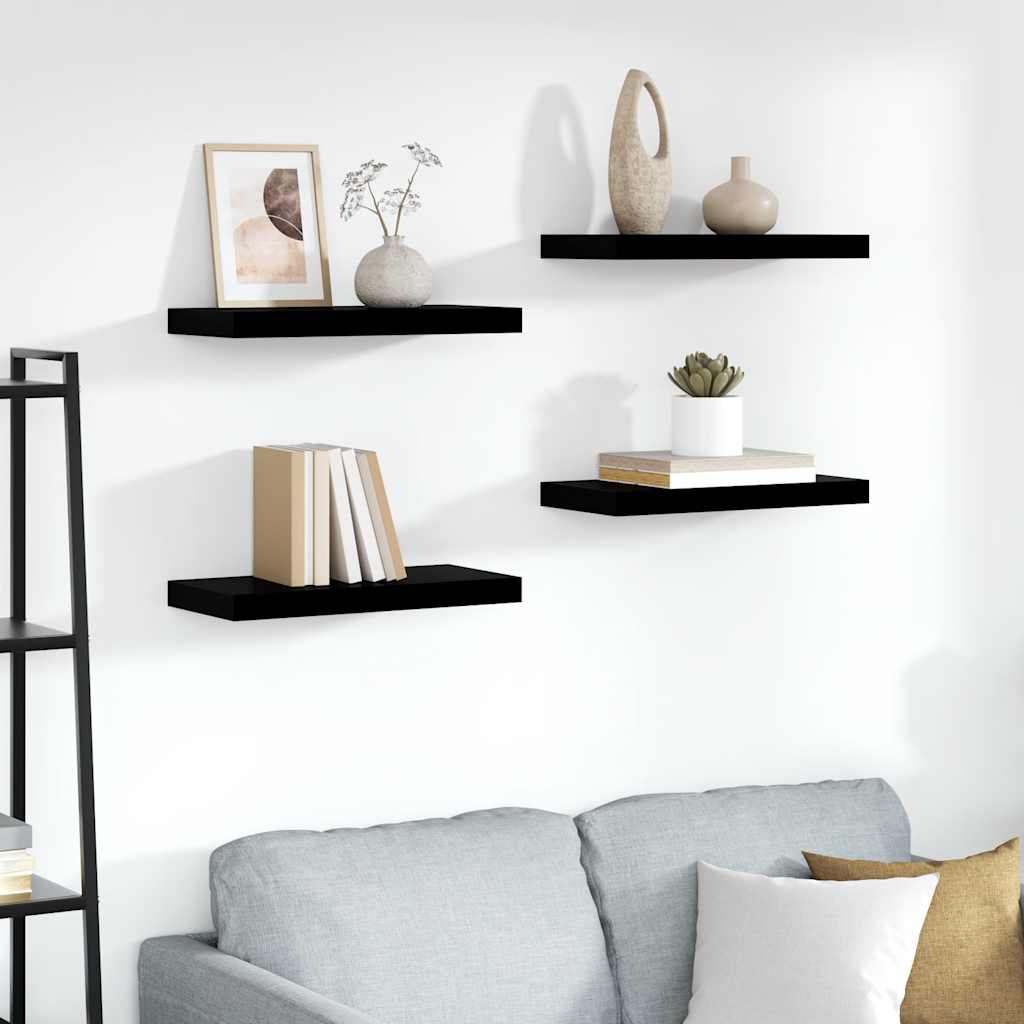 Wandschappen zwevend 4 st 50x23,5x3,8 cm MDF hoogglans zwart