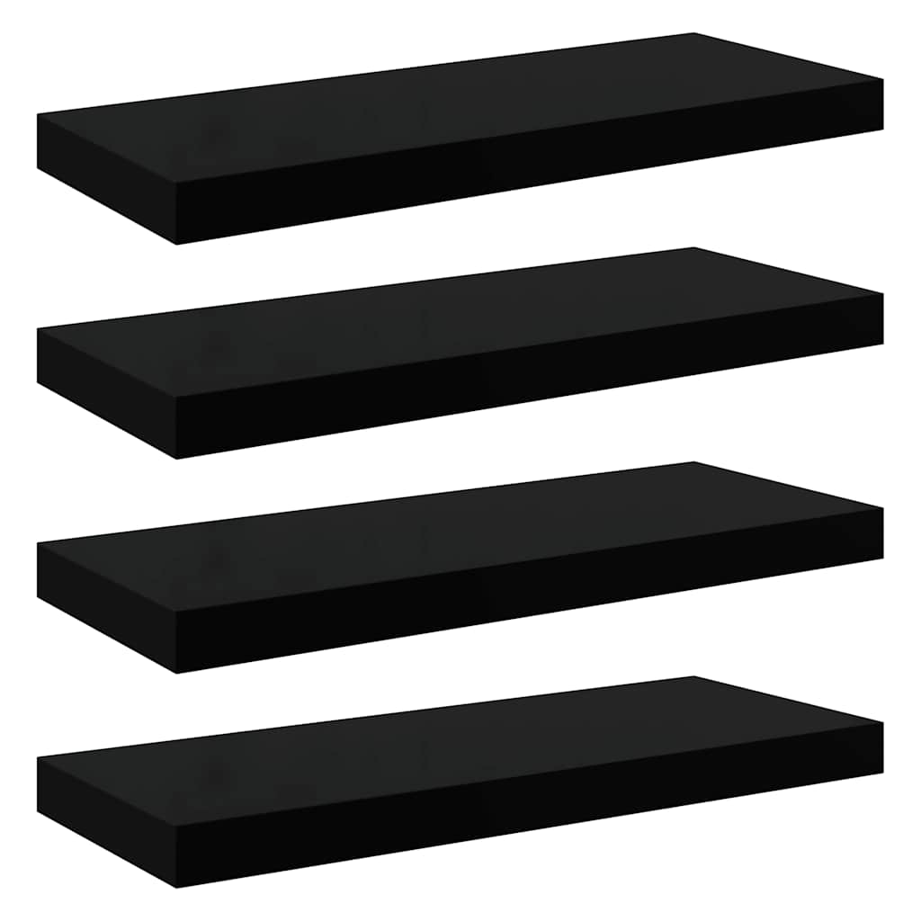 Wandschappen zwevend 4 st 60x23,5x3,8 cm MDF hoogglans zwart – afbeelding 2