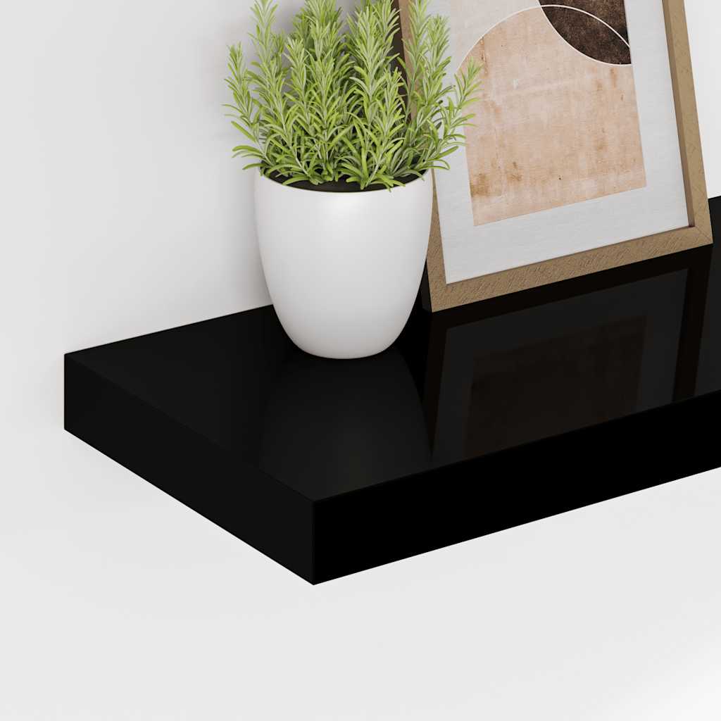 Wandschappen zwevend 4 st 60x23,5x3,8 cm MDF hoogglans zwart – afbeelding 4