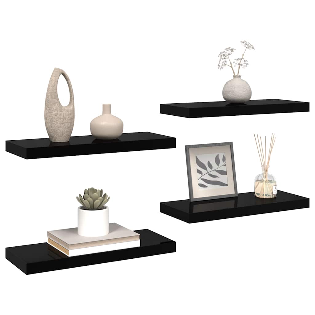Wandschappen zwevend 4 st 60x23,5x3,8 cm MDF hoogglans zwart – afbeelding 5