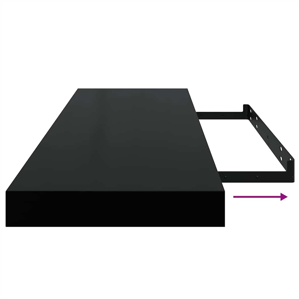 Wandschap zwevend 80x23,5x3,8 cm MDF hoogglans zwart – afbeelding 10