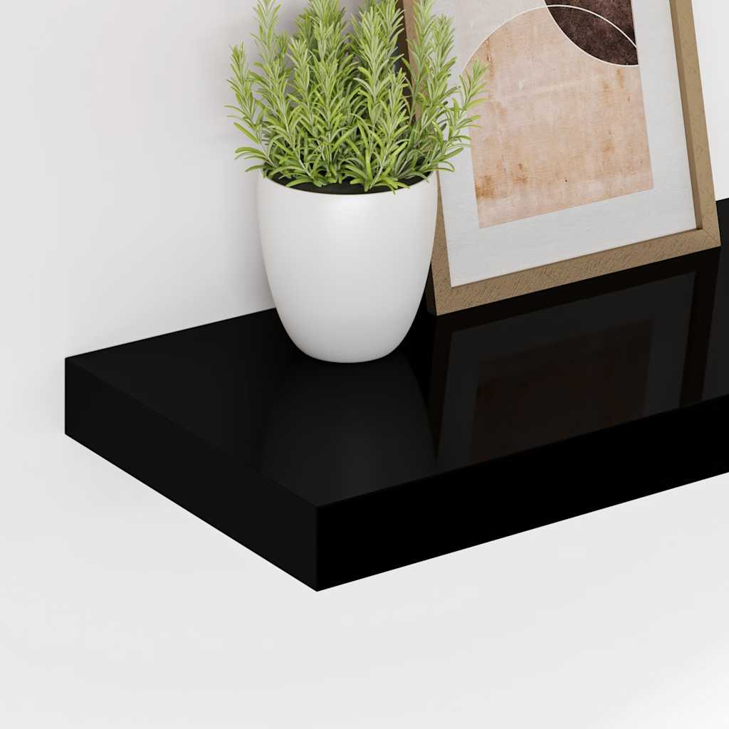 Wandschap zwevend 80x23,5x3,8 cm MDF hoogglans zwart – afbeelding 4
