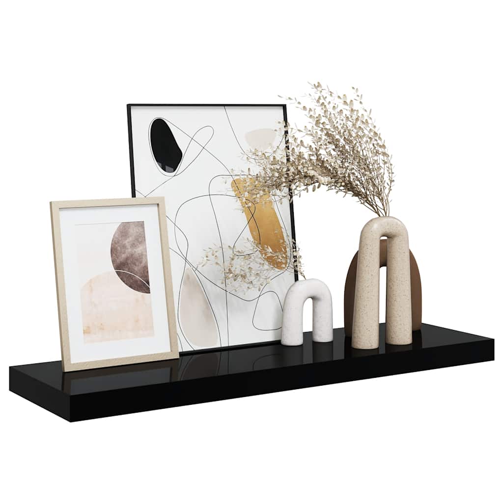 Wandschap zwevend 80x23,5x3,8 cm MDF hoogglans zwart – afbeelding 5