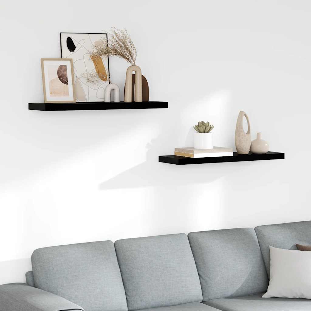 Wandschappen zwevend 2 st 80x23,5x3,8 cm MDF hoogglans zwart