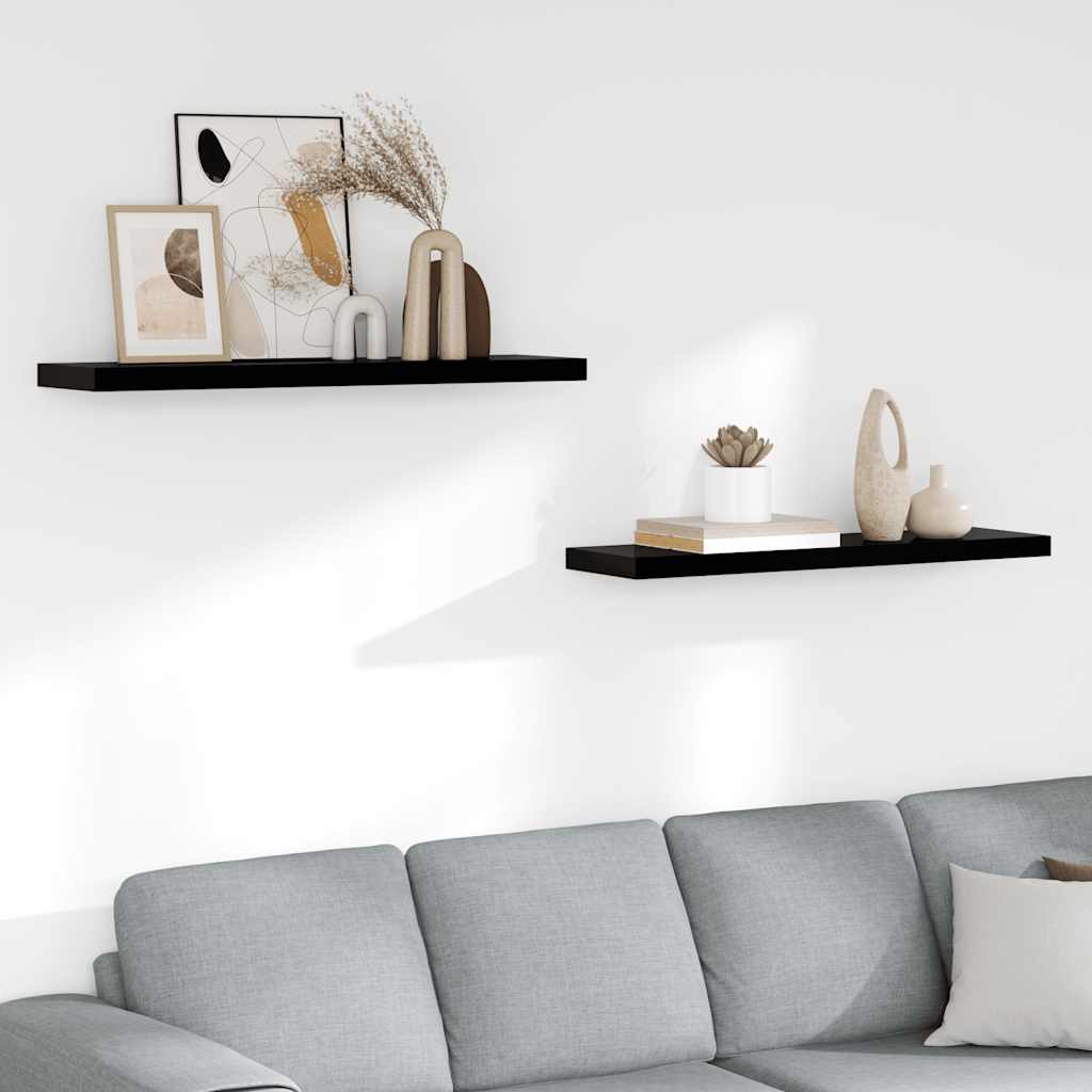 Wandschappen zwevend 2 st 90x23,5x3,8 cm MDF hoogglans zwart