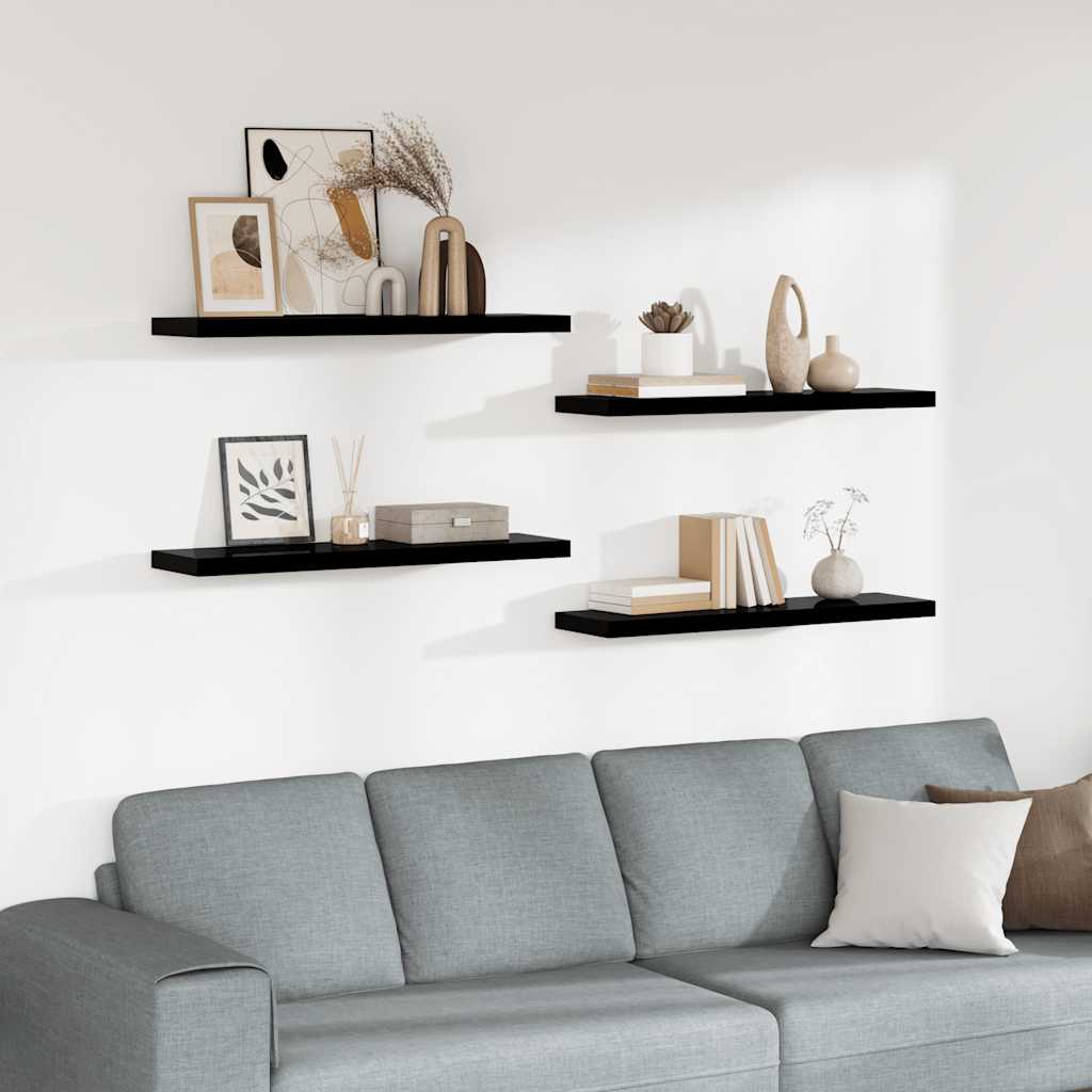 Wandschappen zwevend 4 st 90x23,5x3,8 cm MDF hoogglans zwart