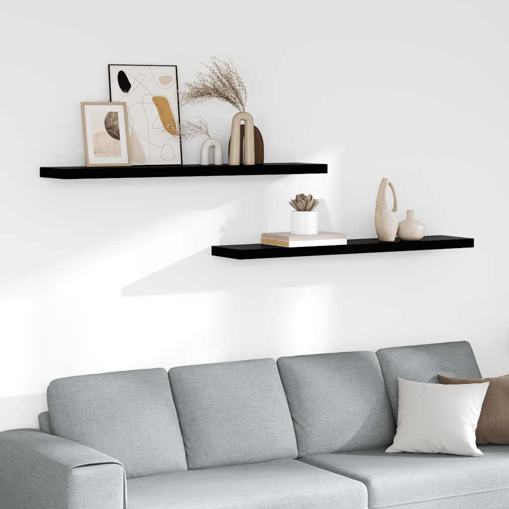 Wandschappen zwevend 2 st 120x23,5x3,8 cm MDF hoogglans zwart