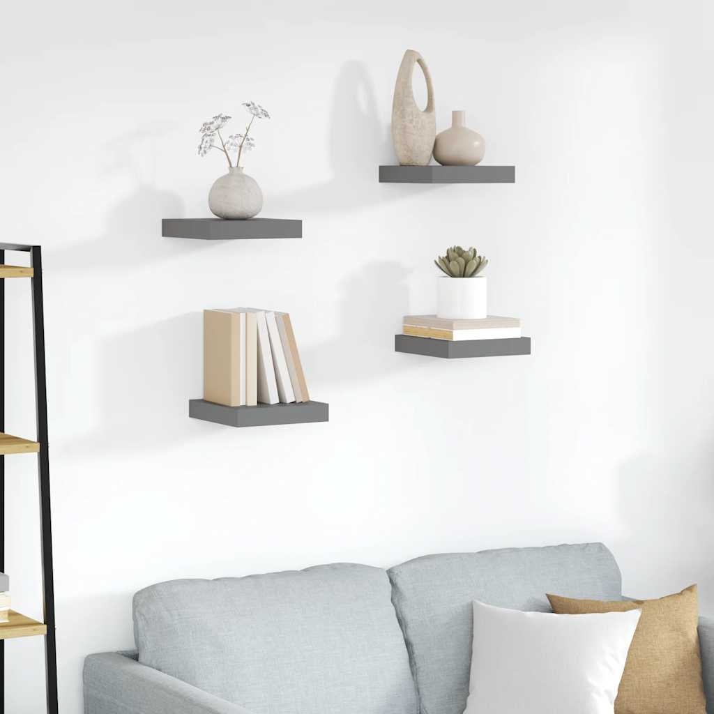 Wandschappen zwevend 4 st 23x23,5x3,8 cm MDF hoogglans grijs