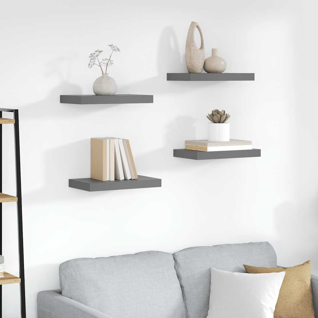 Wandschappen zwevend 4 st 40x23,5x3,8 cm MDF hoogglans grijs