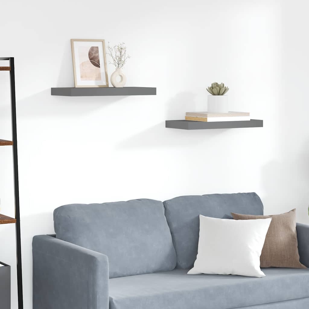 Wandschappen zwevend 2 st 50x23,5x3,8 cm MDF hoogglans grijs