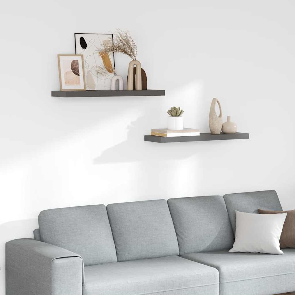 Wandschappen zwevend 2 st 80x23,5x3,8 cm MDF hoogglans grijs