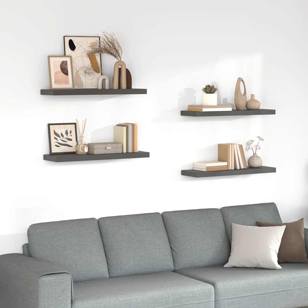Wandschappen zwevend 4 st 80x23,5x3,8 cm MDF hoogglans grijs