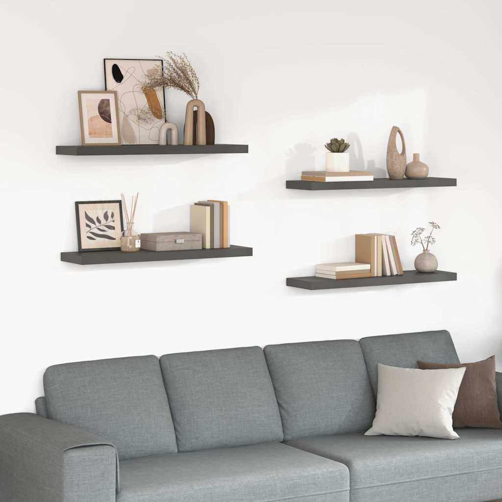 Wandschappen zwevend 4 st 90x23,5x3,8 cm MDF hoogglans grijs