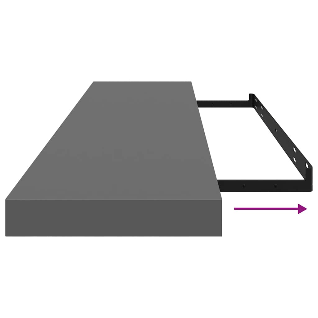 Wandschap zwevend 120x23,5x3,8 cm MDF hoogglans grijs – afbeelding 10