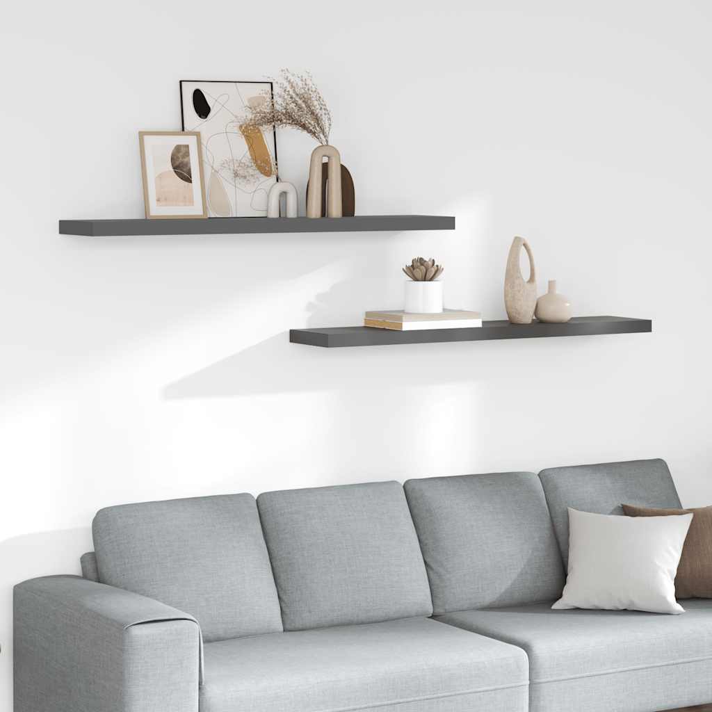 Wandschappen zwevend 2 st 120x23,5x3,8 cm MDF hoogglans grijs