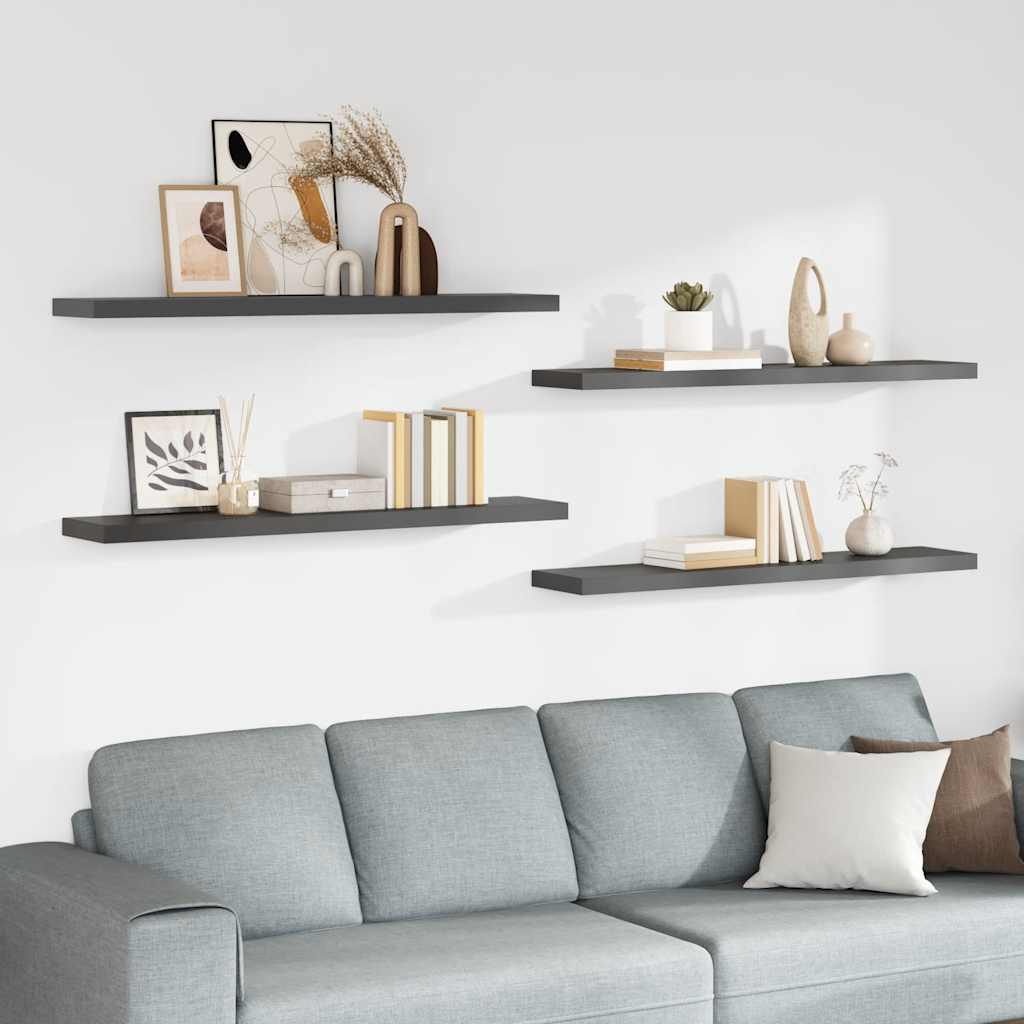 Wandschappen zwevend 4 st 120x23,5x3,8 cm MDF hoogglans grijs