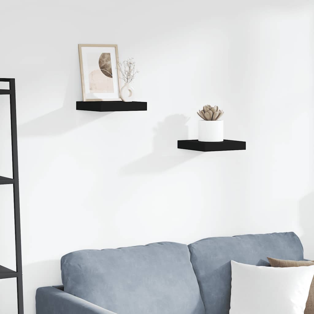 Wandschappen zwevend 2 st 23x23,5x3,8 cm MDF zwart