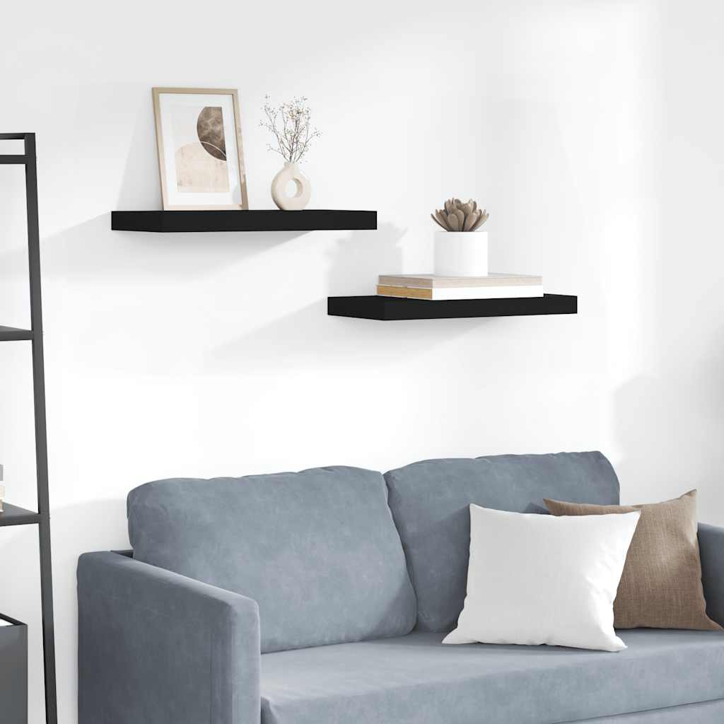 Wandschappen zwevend 2 st 50x23,5x3,8 cm MDF zwart