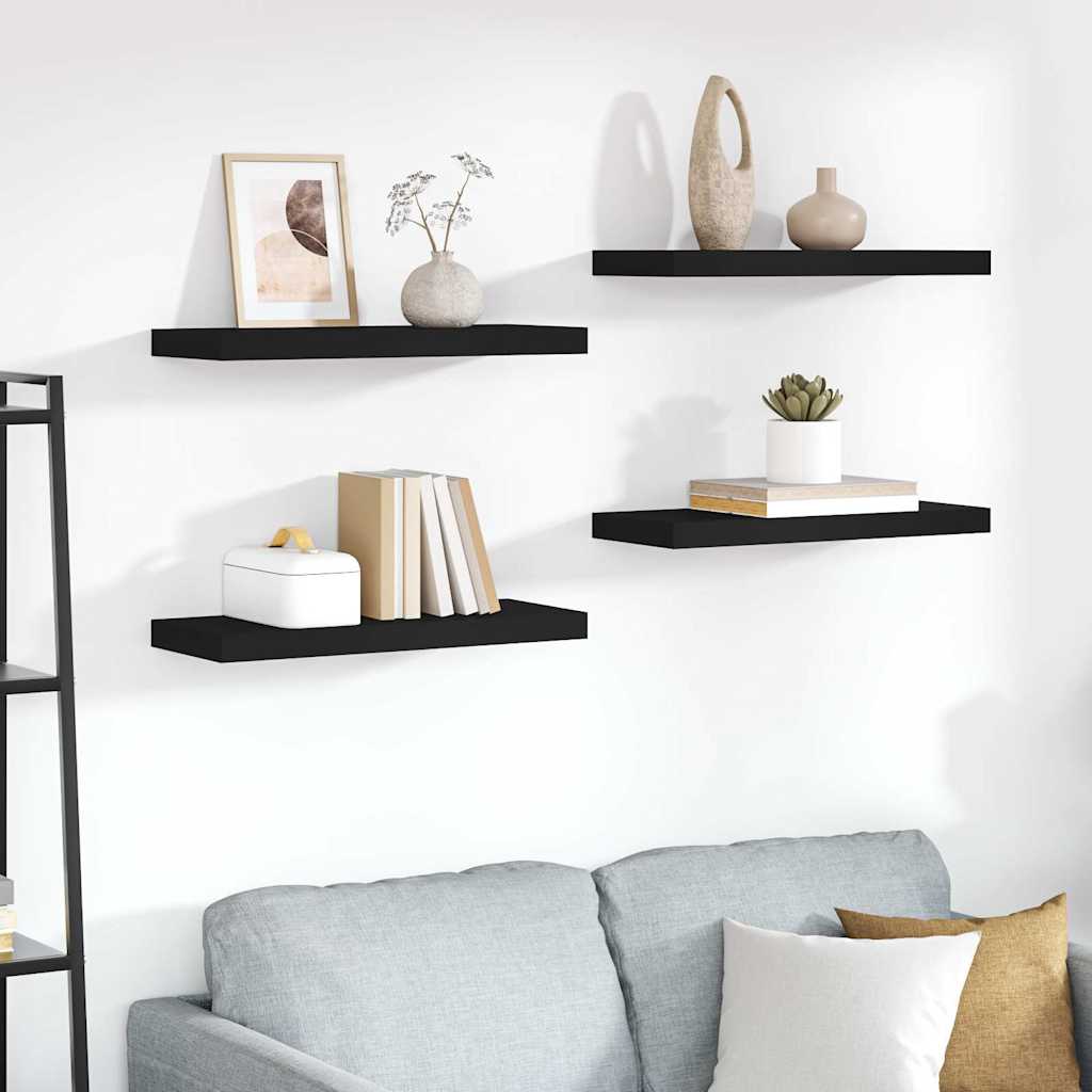 Wandschappen zwevend 4 st 60x23,5x3,8 cm MDF zwart – afbeelding 1