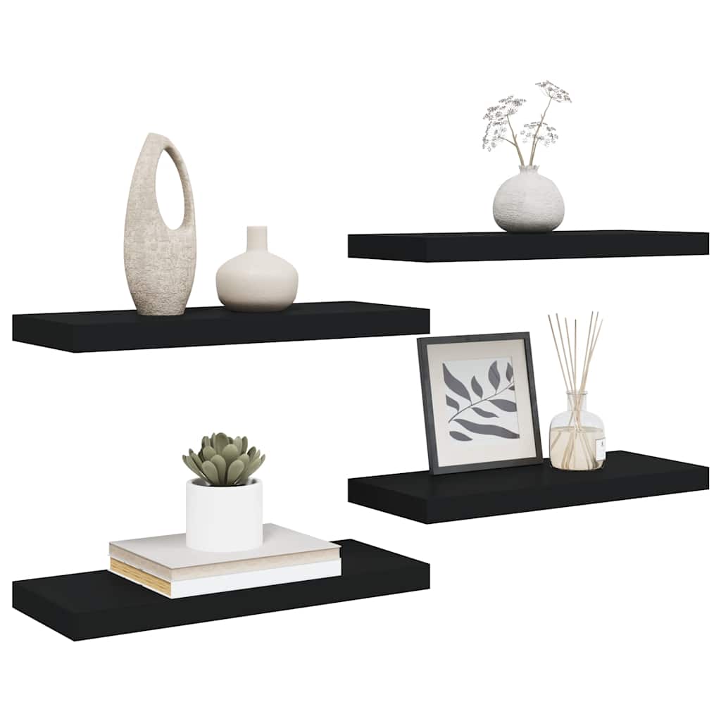 Wandschappen zwevend 4 st 60x23,5x3,8 cm MDF zwart – afbeelding 5