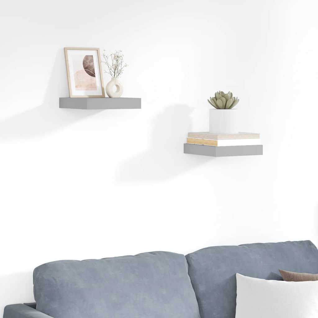 Wandschappen zwevend 2 st 23x23,5x3,8 cm MDF grijs