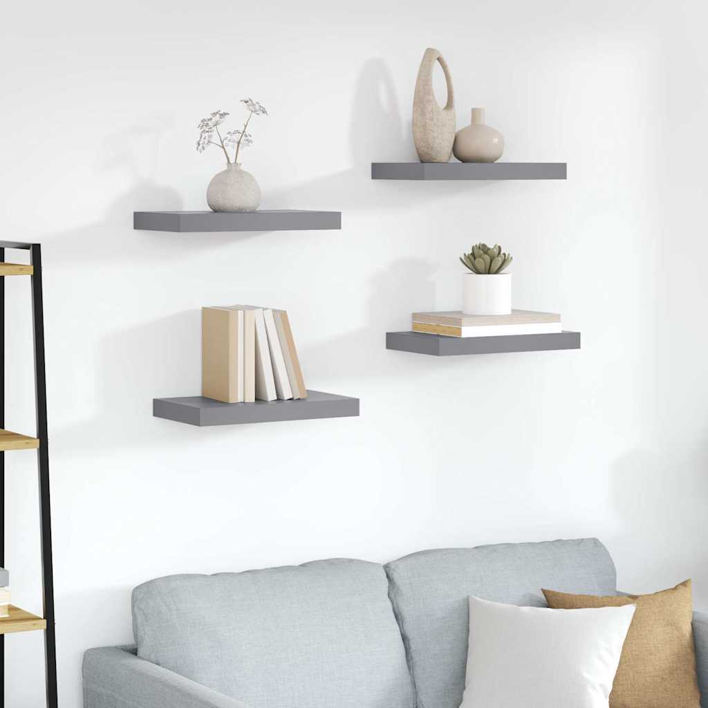 Wandschappen zwevend 4 st 40x23,5x3,8 cm MDF grijs