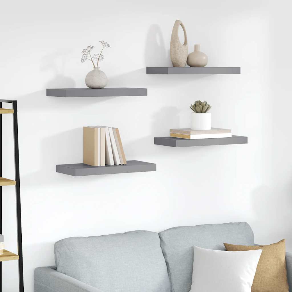 Wandschappen zwevend 4 st 50x23,5x3,8 cm MDF grijs