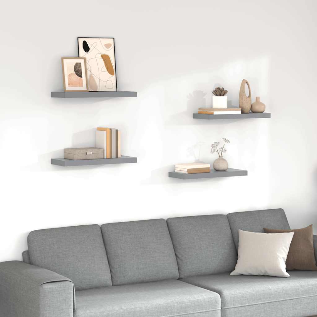 Wandschappen zwevend 4 st 60x23,5x3,8 cm MDF grijs