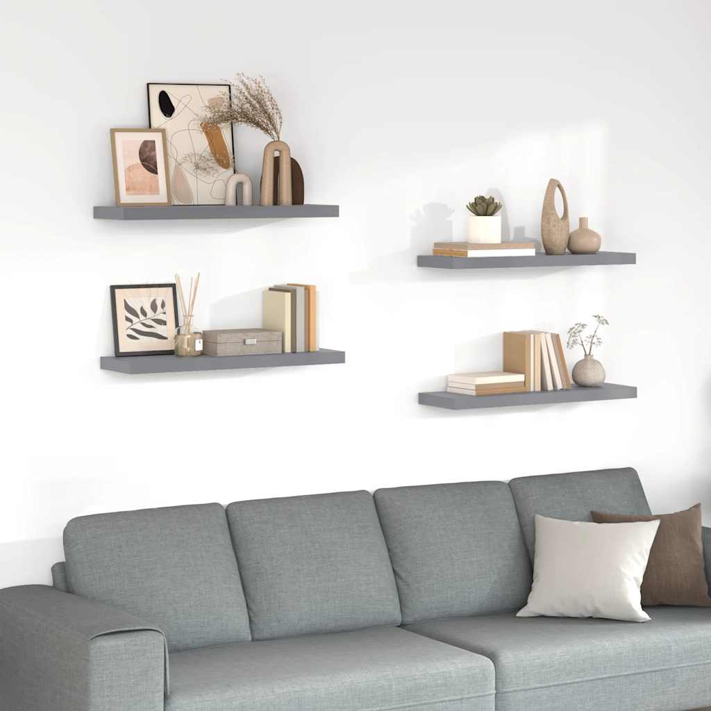 Wandschappen zwevend 4 st 80x23,5x3,8 cm MDF grijs