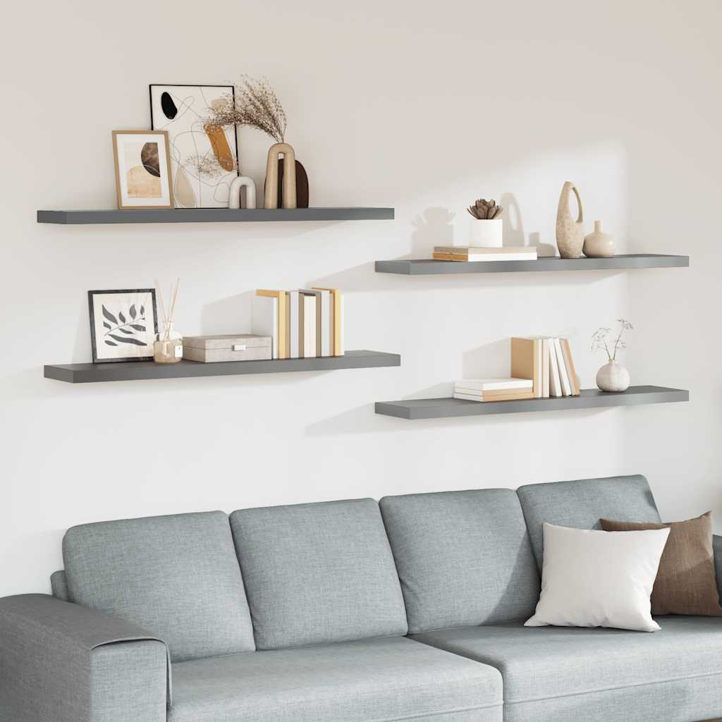 Wandschappen zwevend 4 st 120x23,5x3,8 cm MDF grijs