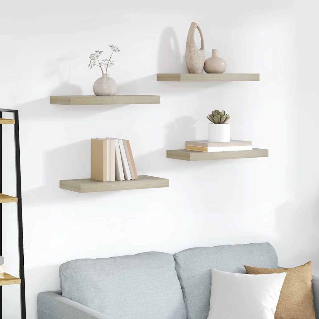 Wandschappen zwevend 4 st 50x23x3,8 cm MDF eikenkleurig