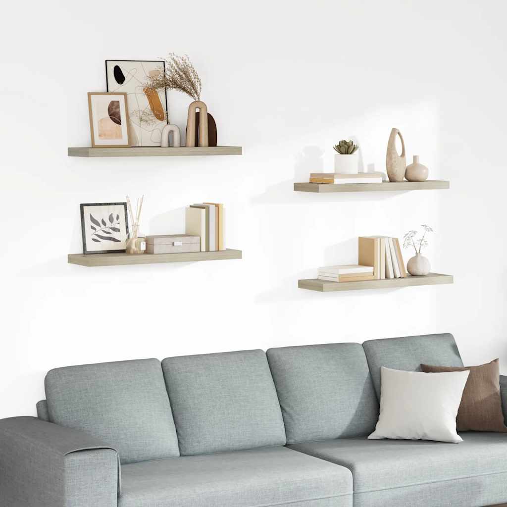 Wandschappen zwevend 4 st 80x23,5x3,8 cm MDF eikenkleurig