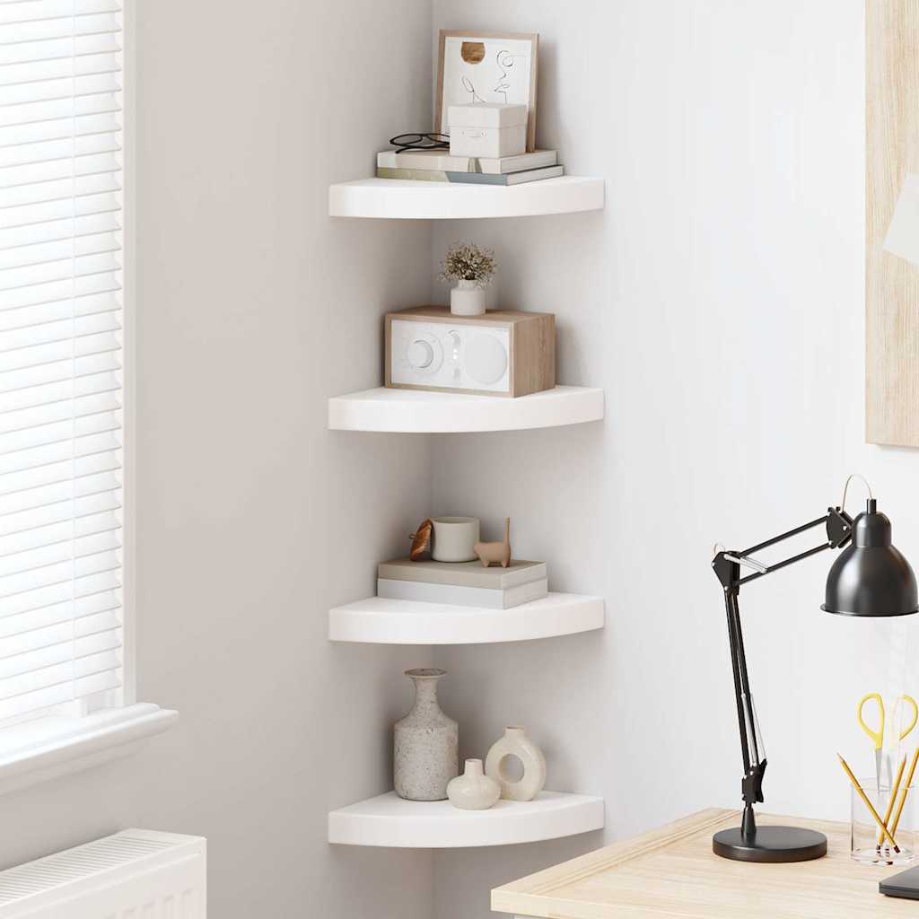 Zwevende hoekplanken 4 st hoogglans wit 25x25x3,8 cm MDF
