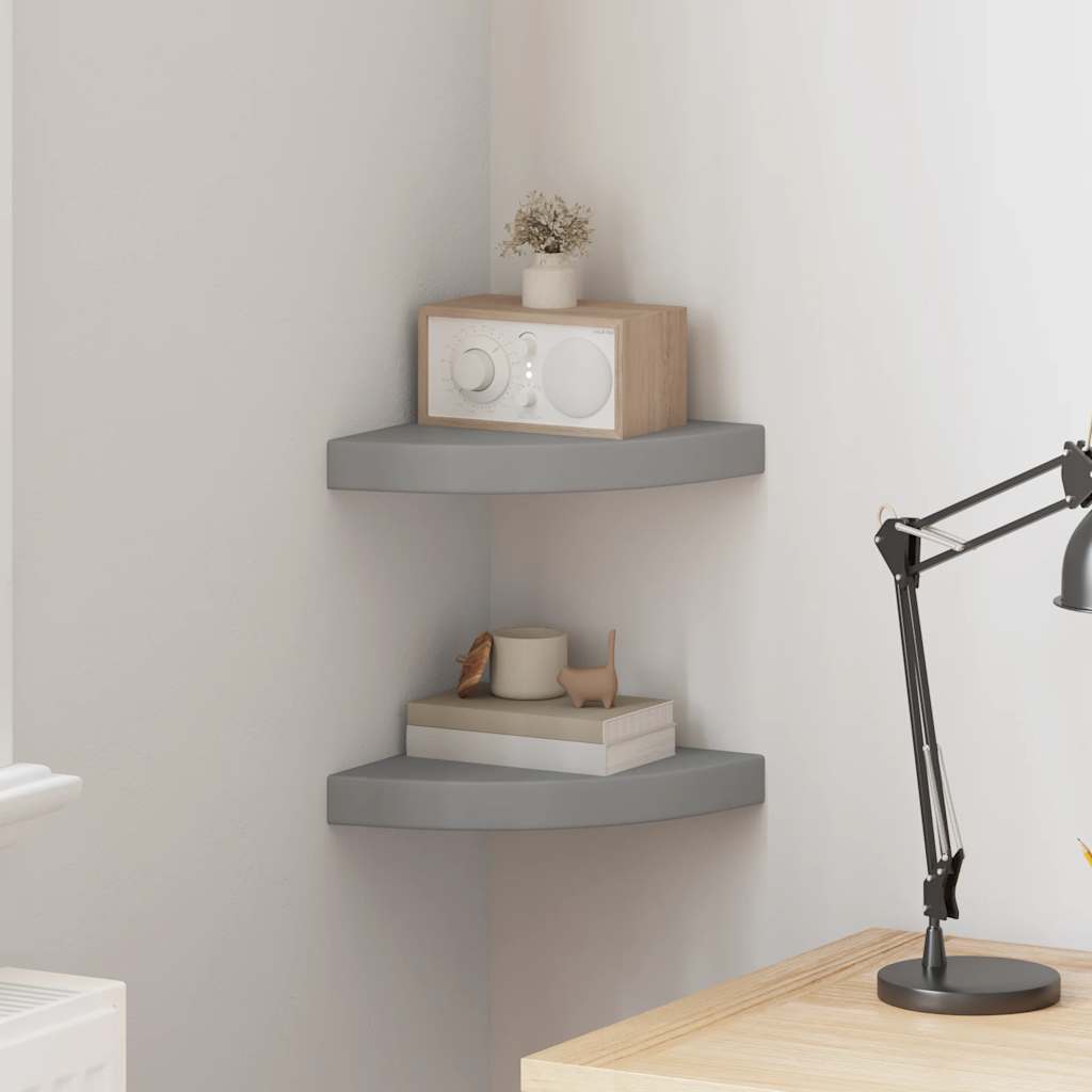 Hoekschappen zwevend 2 st 25x25x3,8 cm MDF grijs